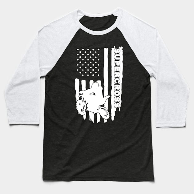 Supercross American Flag - Great Gift for the Dirt Bike Rider Motocross Baseball T-Shirt by RKP'sTees